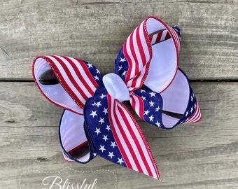 Hair Bows for Girls-Large Forth of July Hair Bow-Patriotic Hair Bow-American Hair Bow-Boutique Hair Bow-Independence Day Hair Bow
