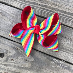 Rainbow Hairbow-Spring Hair Bow-Boutique Hair Bow-Big Hair Bow-Blissful Bows and Sews-Back to School Bow-Spring Summer Hair Bow image 3