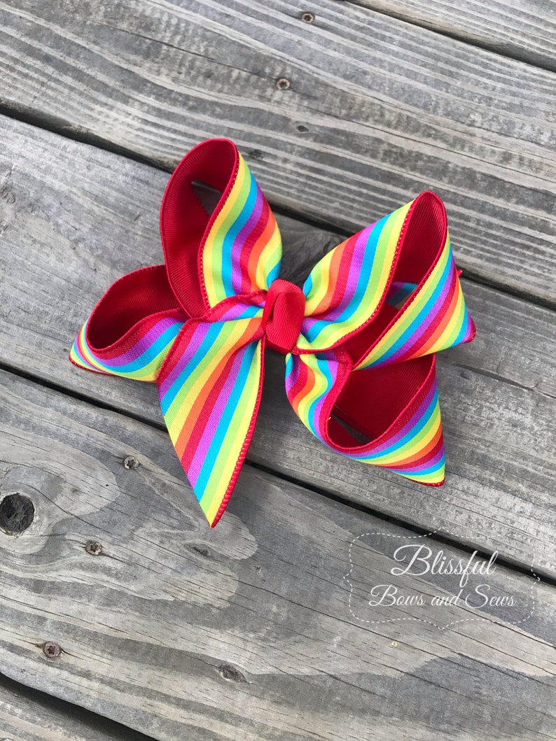 Rainbow Hairbow-Spring Hair Bow-Boutique Hair Bow-Big Hair Bow-Blissful Bows and Sews-Back to School Bow-Spring Summer Hair Bow image 3