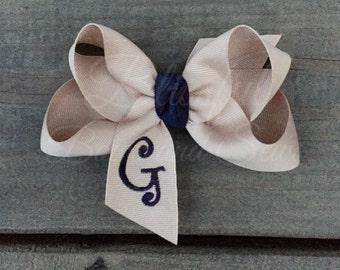 Girls Initial Hair Bow-Boutique Hair Bow-Solid Color Hair Bow-Blissful Bows and Sews-School Bow-Back to School-Hair Clip-Small Bow