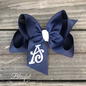Girls Monogrammed Hair Bow-Navy Hair Bow-Back to School Bow-Initial Hair Bow-Blissful Bows and Sews, School Bow-Hair Clip