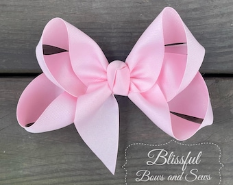 Light Pink Hair Bow-Baby Pink Hair Bow-Girls Hair Bow-Girls bow-Hair Bow-Solid Color Hair Bow-Blissful Bows and Sews-Girl Birthday Gift