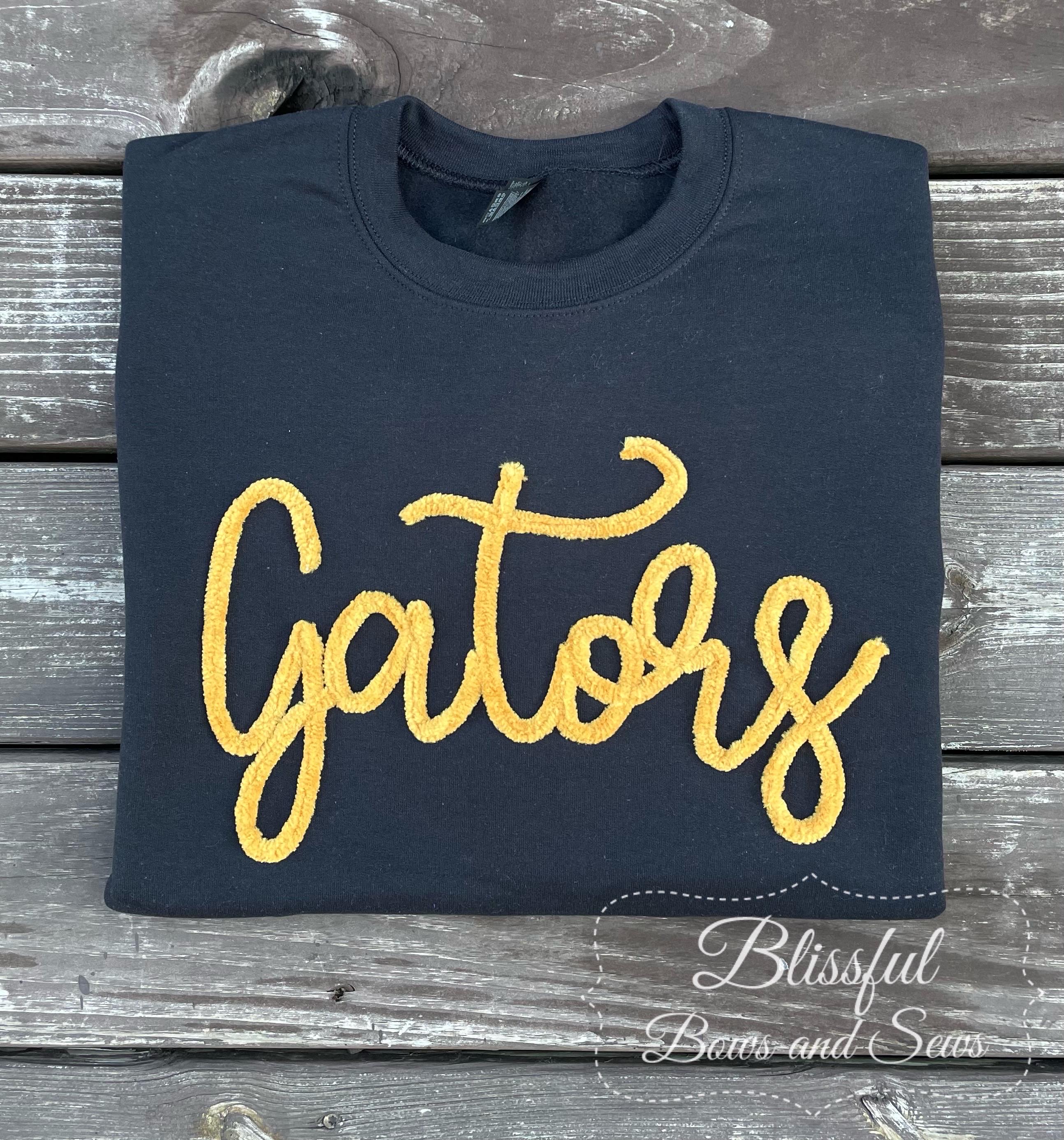 Gators chenille embroidered sweatshirt-school-spirit-game-day-black-gold-cozy-pullover