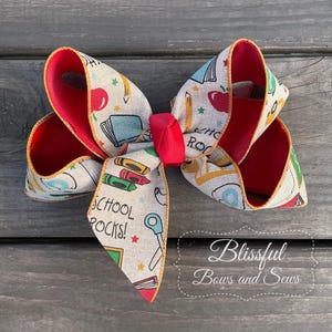 Back to School Hair Bow-Hair Bows for Girls-Girls Hair Bow-Hair Bow-Blissful Bows and Sews-Girl Birthday Gift