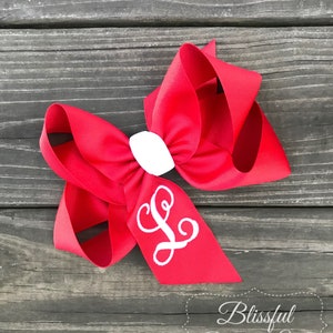 Monogrammed Hair Bow-Red Hair Bow-Back to School Bow-Initial Hair Bow-Blissful Bows and Sews, School Bow-Hair Clip