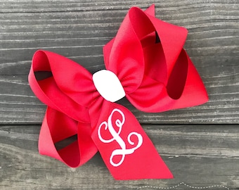 Monogrammed Hair Bow-Red Hair Bow-Back to School Bow-Initial Hair Bow-Blissful Bows and Sews, School Bow-Hair Clip