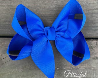 Electric Blue Hair Bow-Royal Blue Hair Bow-Girls Hair Bow-Hair Bows for Toddlers-Solid Color Hair Bow-Blissful Bows and Sews