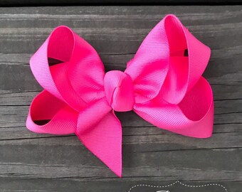 Hair Bows for Babies-Hair Bows for Girls-Small Boutique Hair Bow-Hot Pink Solid Color Hair Bow-White Hair Bow-Hair Bows for Toddlers