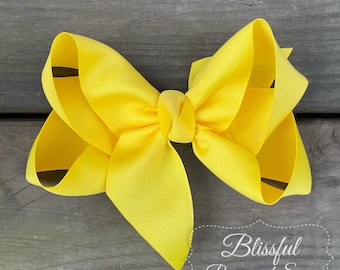 Yellow Hair Bow-Hair Bow-Girls Hair Bow-Hair Bows for Toddlers-Solid Color Hair Bow-Blissful Bows and Sews-Girl Birthday Gift