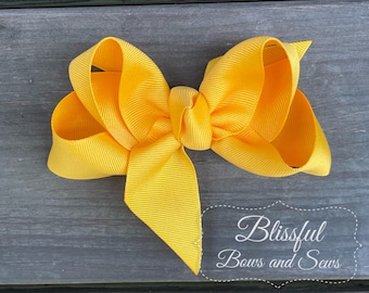 Hair Bows for Girls-Hair Bows for Babies-Small Boutique Hair Bow-Yellow Gold Solid Color Hair Bow-Yellow Gold Hair Bow-Hairbows for Toddlers