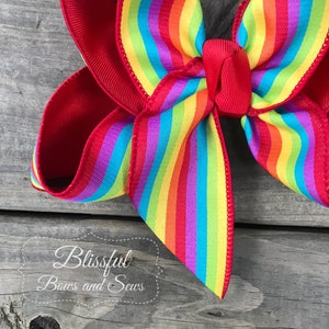 Rainbow Hairbow-Spring Hair Bow-Boutique Hair Bow-Big Hair Bow-Blissful Bows and Sews-Back to School Bow-Spring Summer Hair Bow image 4