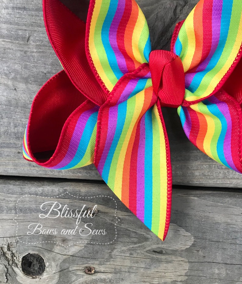Rainbow Hairbow-Spring Hair Bow-Boutique Hair Bow-Big Hair Bow-Blissful Bows and Sews-Back to School Bow-Spring Summer Hair Bow image 4