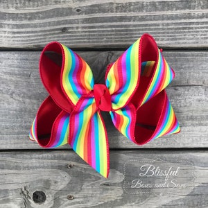 Rainbow Hairbow-Spring Hair Bow-Boutique Hair Bow-Big Hair Bow-Blissful Bows and Sews-Back to School Bow-Spring Summer Hair Bow image 1
