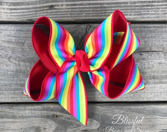 Rainbow Hairbow-Spring Hair Bow-Boutique Hair Bow-Big Hair Bow-Blissful Bows and Sews-Back to School Bow-Spring Summer Hair Bow