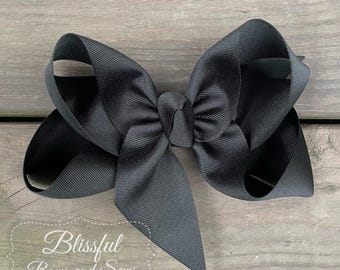 Black Hair Bow-Hair Bow-Girls Hair Bow-Hair Bows for Toddlers-Solid Color Hair Bow-Blissful Bows and Sews-Girl Birthday Gift