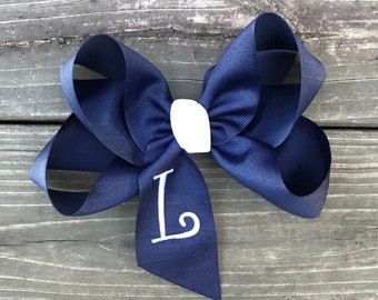 Monogrammed Hair Bow-Navy Hair Bow-Back to School Bow-Initial Hair Bow-Blissful Bows and Sews, School Bow-Hair Clip