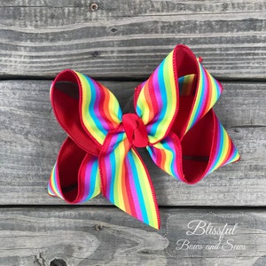 Rainbow Hairbow-Spring Hair Bow-Boutique Hair Bow-Big Hair Bow-Blissful Bows and Sews-Back to School Bow-Spring Summer Hair Bow image 2