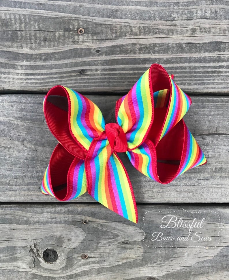 Rainbow Hairbow-Spring Hair Bow-Boutique Hair Bow-Big Hair Bow-Blissful Bows and Sews-Back to School Bow-Spring Summer Hair Bow image 2
