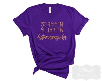 Baton Rouge Louisiana Shirt-Baton Rouge Coordinates Shirt-Purple and Gold Shirt