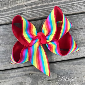 Rainbow Hairbow-Spring Hair Bow-Boutique Hair Bow-Big Hair Bow-Blissful Bows and Sews-Back to School Bow-Spring Summer Hair Bow image 5
