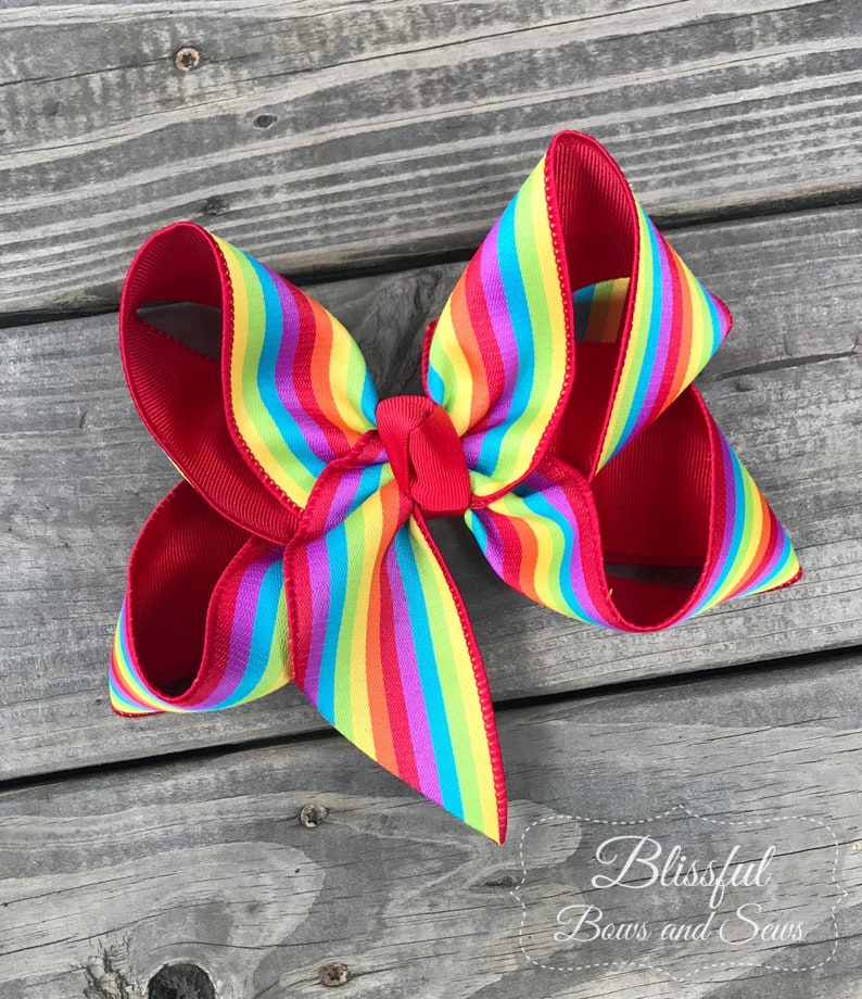 Rainbow Hairbow-Spring Hair Bow-Boutique Hair Bow-Big Hair Bow-Blissful Bows and Sews-Back to School Bow-Spring Summer Hair Bow image 5