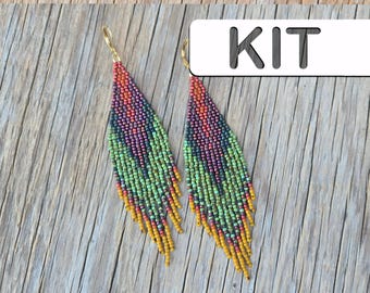 Adult Craft Kit: Autumn Apex Seed Bead Fringe Earring Kit (Beginner Beading Kit)