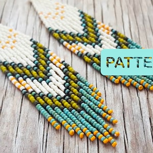 Chevron Green Brick Stitch Beaded Fringe Earring (DIY Seed Bead Pattern PDF)