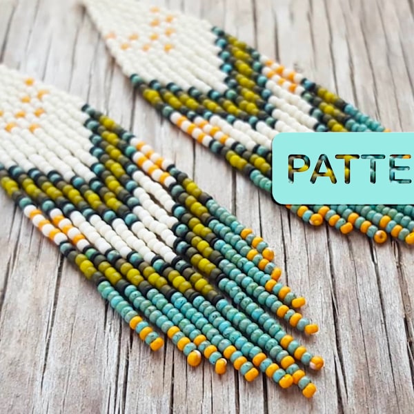 Chevron Green Fringe Seed Bead Earring Pattern PDF l