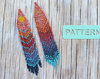 Summer Sunrise Mix’n’Match Brick Stitch Beaded Fringe Earring (DIY Seed Bead Pattern PDF)