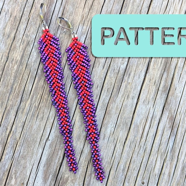 Royal Quiver Feather Fringe Seed Bead Earring Pattern PDF