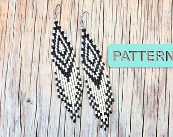 Schwarzweiße Dark Brick Stitch Perlen Fransen Ohrring (DIY Samen Perlen PDF)