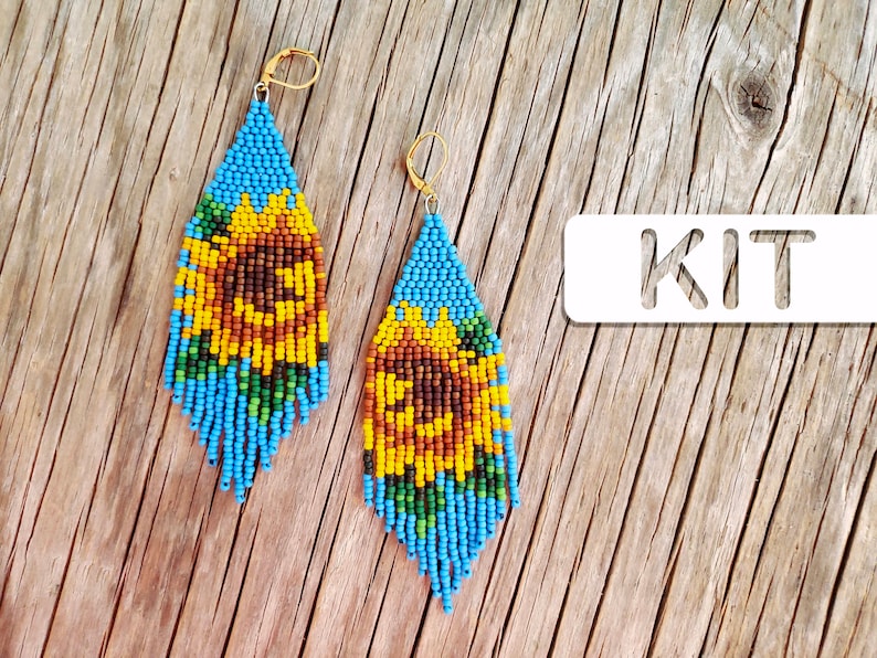 SUNFLOWER Beaded Earring Kit Woven Seed Bead Earring Kit Etsy
