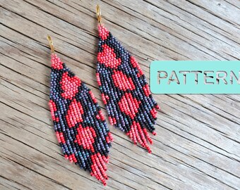 Snake Print Brick Stitch Beaded Fringe Earring (DIY Seed Bead Pattern PDF)