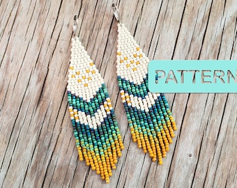 Chevron Spring Brick Stitch Beaded Fringe Earring (DIY Seed Bead Pattern PDF)