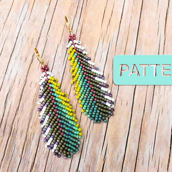 Violet Green Feather Seed Bead Earring Pattern PDF