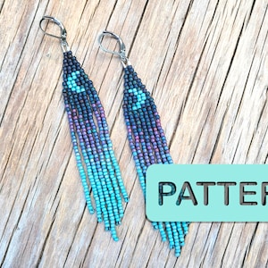 Night Moon-oorbel met steensteek met kralen en franje (doe-het-zelfkraalpatroon pdf)