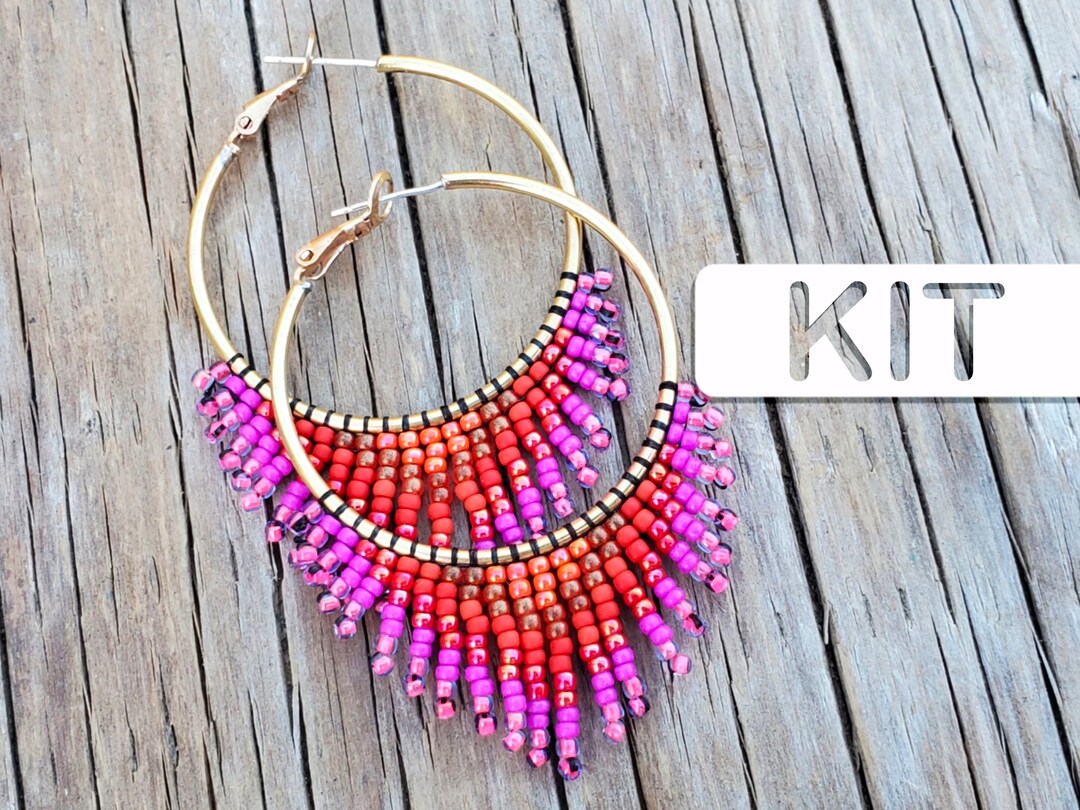 VIBRANT Beaded Fringe Hoop Earring Kit Seed Bead Earring Kit Etsy