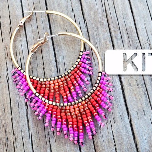 VIBRANT Beaded Fringe Hoop Earring Kit Seed Bead Earring Kit Etsy