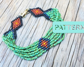 Motif de bracelet de perles de rocaille Picasso, tissé style estival (PDF)
