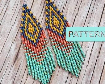 Blues Echo Brick Stitch Beaded Fringe Earring (DIY Seed Bead Pattern PDF)