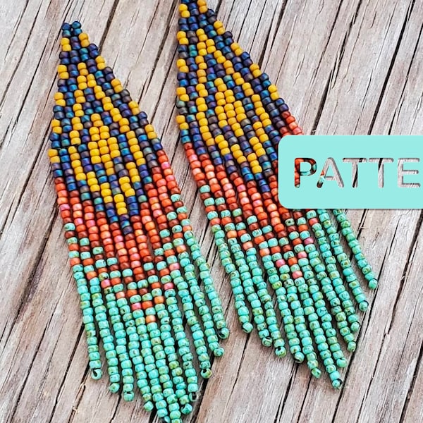 Echo Blues Fringe Seed Bead Earring Pattern PDF