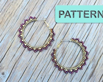 Autumn Night Lotus Picot Hoop Beaded Earring (DIY Seed Bead Pattern PDF)