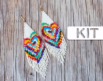Handmade Jewelry: Painted Love Brick Stitch Beaded Fringe Earring (Beginner Beading Kit)