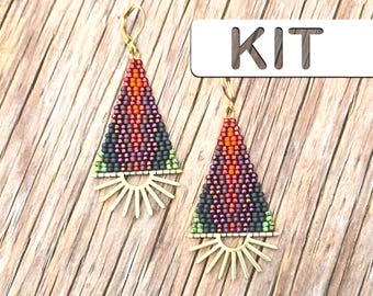 Earring Making Kit: Autumn Apex Sun Rays Brick Stitch Beaded Earring (Beginner Beading Kit)
