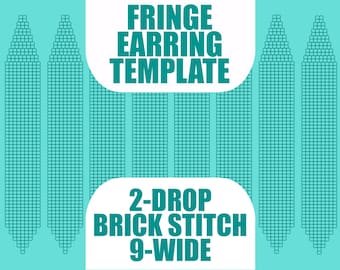 Beaded Fringe Earring Template - 2-Drop Brick Stitch - 9 wide (Round Seed Bead Template PDF)