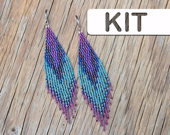 Adult Craft Kit: Mermaid Apex Brick Stitch Beaded Fringe Earrings (Beginner Seed Bead Kit)
