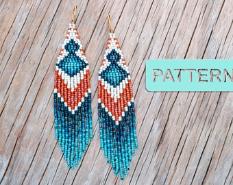 Chevron Brick Stitch Perlen Fransen Ohrring Muster (DIY Samen Perlen PDF)