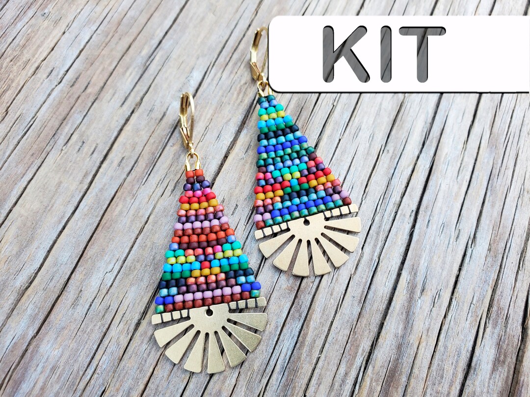 Moroccan Rays Brick Stitch Beaded Earring Kit: Beginner Seed Bead Kit ...