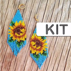 SUNFLOWER Beaded Earring Kit, Woven Seed Bead Earring Kit, Fringe Earrings