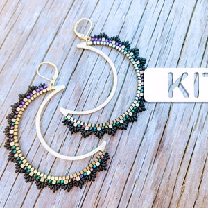 MIDNIGHT Lotus Picot Beaded Moon Earring Kit, Seed Bead Earring Kit